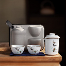 汝窑快客杯便携式旅行茶具伴手礼节日礼品一壶二杯茶壶小套装logo