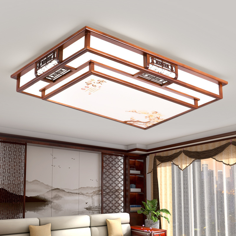 New Chinese Style Ceiling Lamp Living Room Solid Wood Antique Rectangular Study and Bedroom Led Simple Lamps Chinese Style 5213