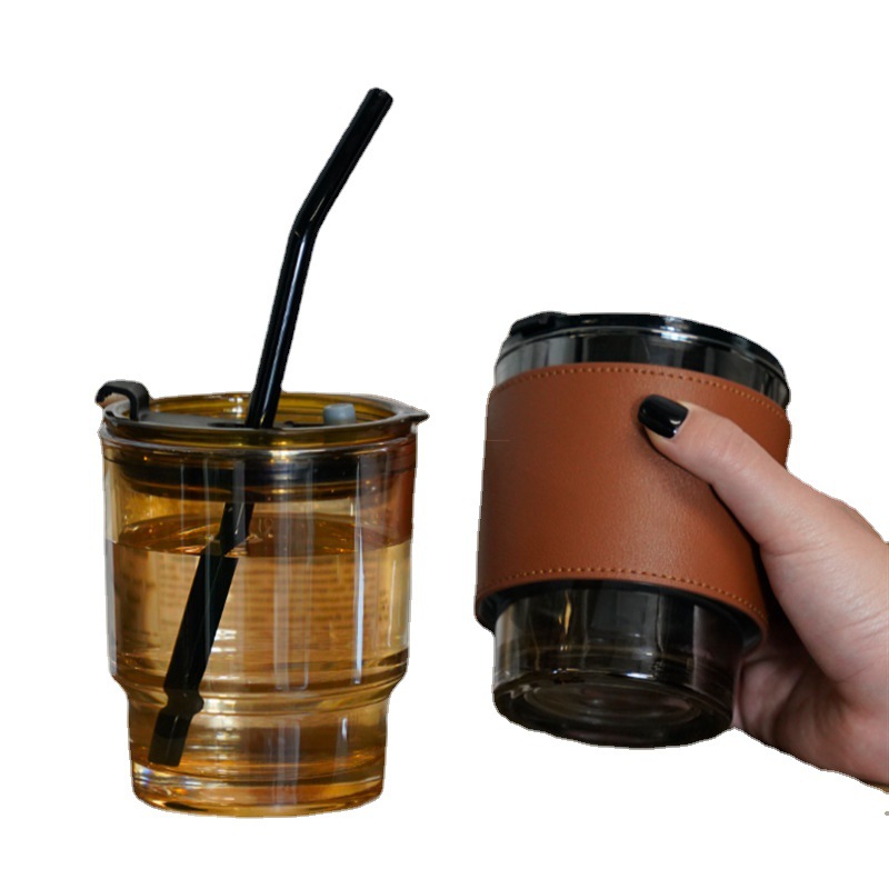 复古pu加厚皮革杯套 透明玻璃杯隔热水杯套 马克杯皮套