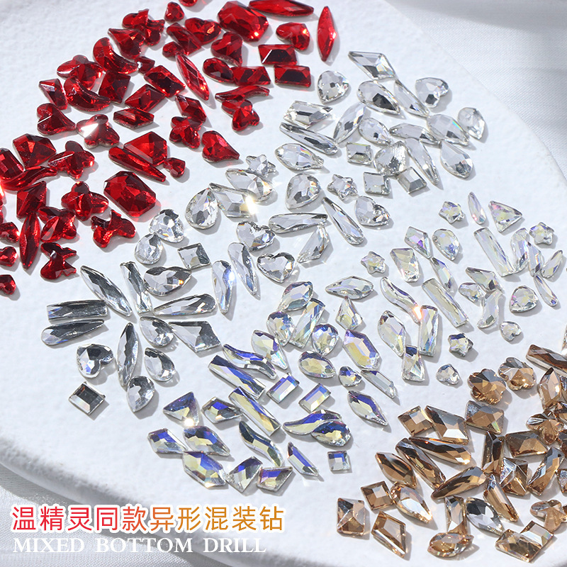 Wen Genie Flat-Bottomed Fancy Shape Rhinestone Nail Ornament Internet Celebrity Same Aurora Glass Drill Nail Accessories Manicure Jewelry Wholesale