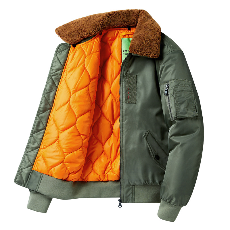 跨境外贸工装飞行员夹克男加棉机车赛车服潮牌翻毛领空军棉服外套