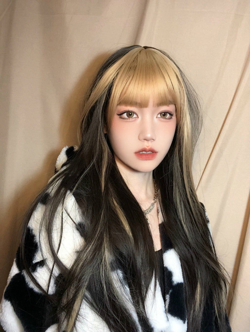 假发女jennie同款长直发网红自然全头套逼真头皮可爱jk刘海染假发