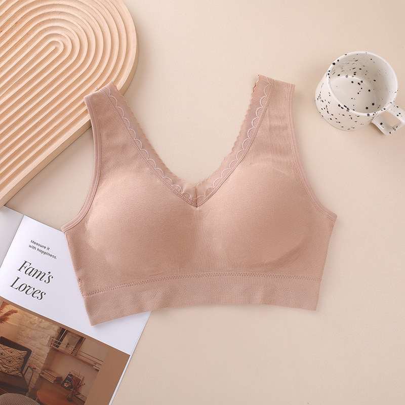 Xinmei Back Fixed Cup Underwear Women's Small Chest Push up Sports Wireless Lace Edge Wrapped Chest Breast Holding Vest Style Text
