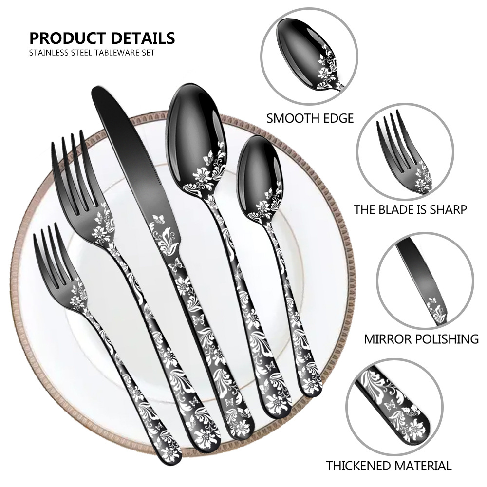 Cross-Border Amazon Hot Pattern Stainless Steel Tableware 5 Components 20-Piece Set Western Food/Steak Knife and Fork Spoon Kit