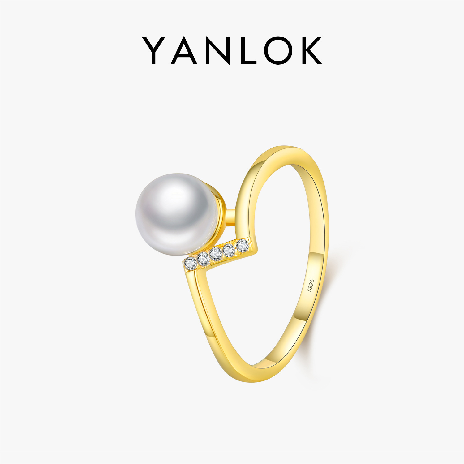 yanlok s925纯银简约气质小众施家水晶珍珠排钻设计感线条戒指女