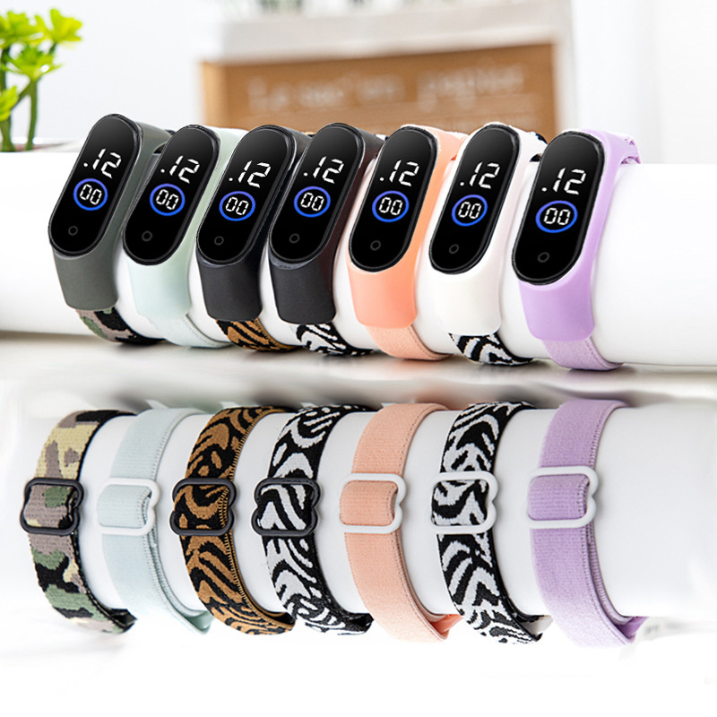 Products in Stock New Stretch Leopard Grain Ribbon Led Watch Creative Nylon Bracelet Watch Waterproof Electronic Watch for Male and Female Students