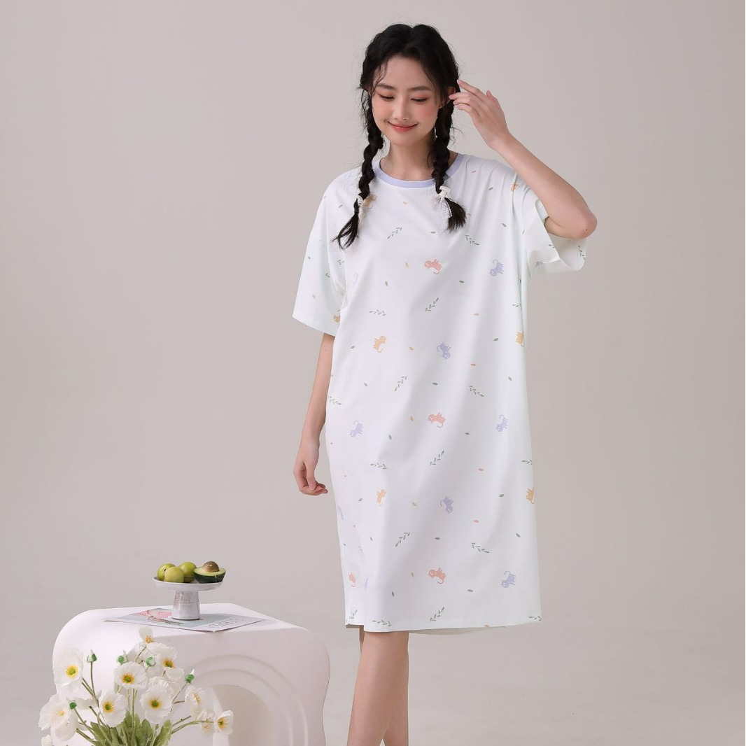 Cute Style Pajamas Women's Summer Nightdress plus-Sized plus Size 100.00kg Plump Girls Can Be Worn outside Cotton Homewear Summer