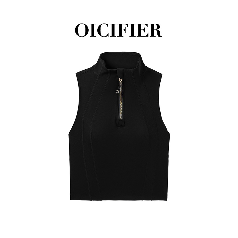 Qcfe Autumn and Winter New Sleeveless Vest Top Yoga Clothes Half Zipper Edging Neckline Design Sports Fitness Inner Wear