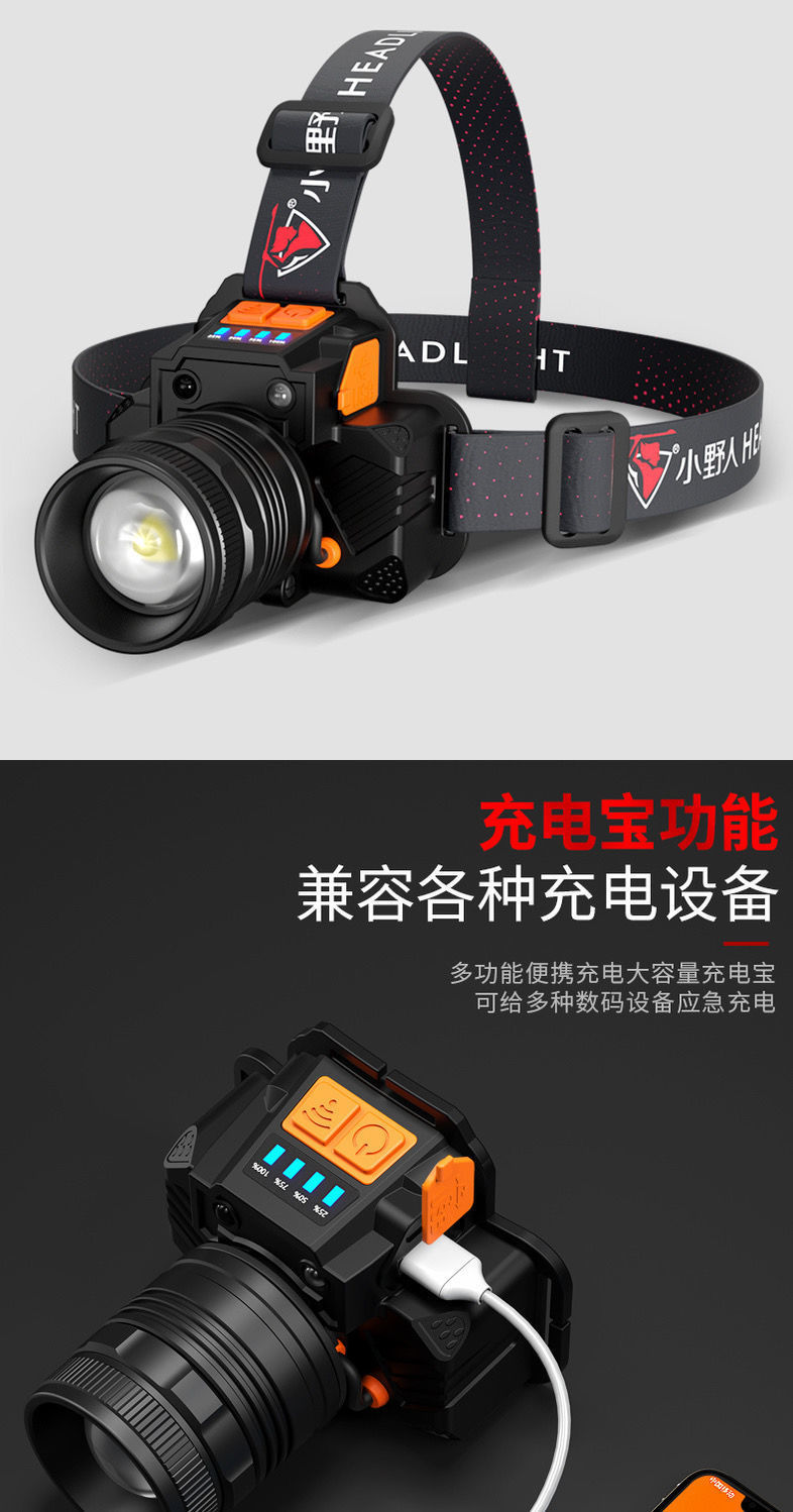 包邮小野人led头灯强光充电户外夜钓鱼远射手电筒超亮头戴式