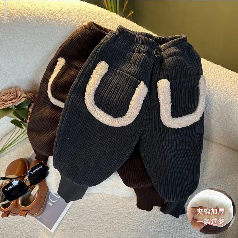 儿童棉裤冬季新款男女童加绒加厚中小童洋气一条过冬特厚休闲裤子