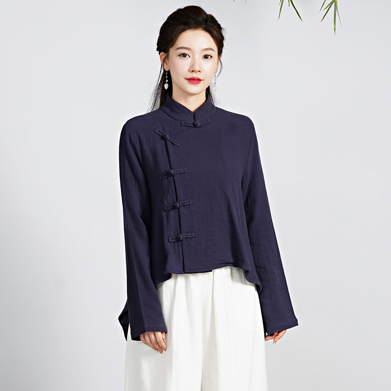 春秋素衣禅服茶服佛系居士服棉麻素色中国风女装禅意衬衫上衣裤子