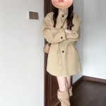赫本风呢子大衣女秋冬韩版气质时尚小个子感立领绑绳毛呢外套