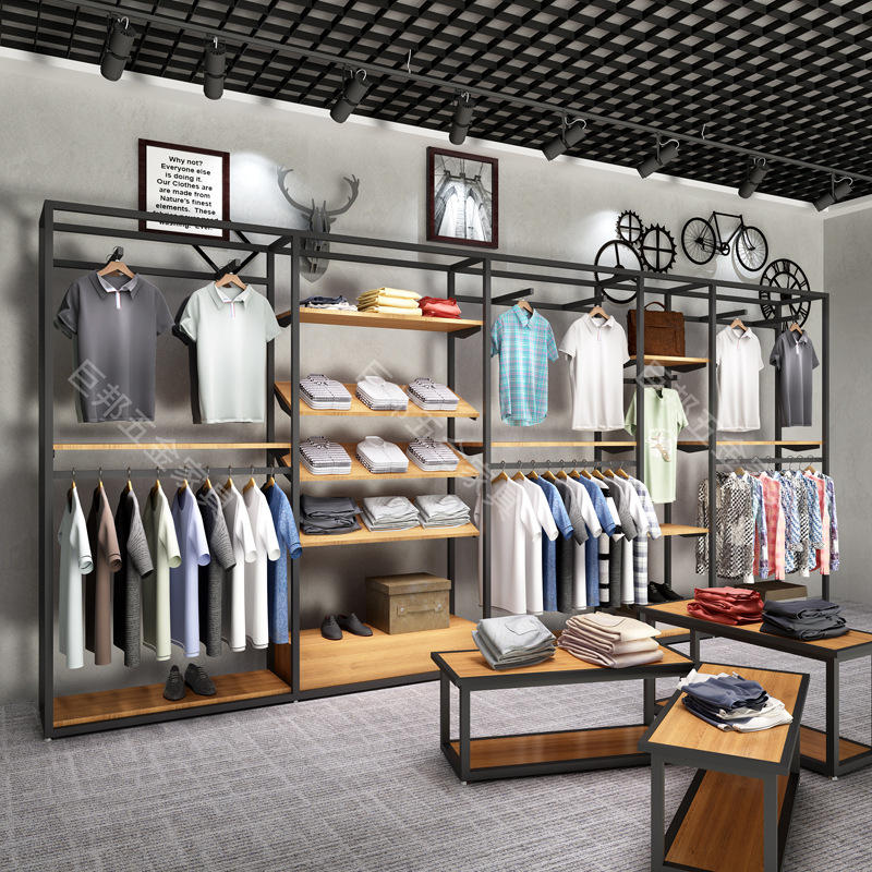 男装店双层货架商场西装展示柜落地靠墙组合架陈列架服装店展示架