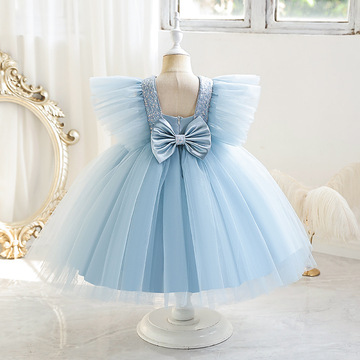 跨境女童公主裙生日宴会主持人礼服蓬蓬纱儿童钢琴走秀演出服六一