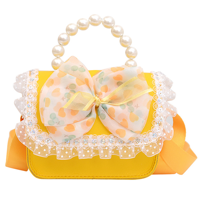 Children's Bag Pearl Portable Messenger Bag Bow Candy Color Princess Bag Little Girl Fashionable Cute Coin Purse