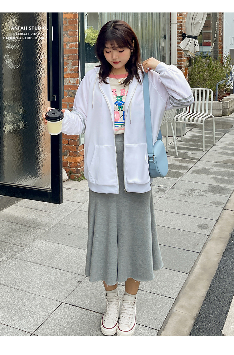 2021秋季新款大码女装200斤胖mm显瘦大码休闲连帽运动外套320827