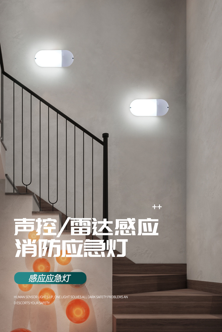 led防水壁灯消防应急红外人体感应户外过道阳台走廊三防潮吸顶灯