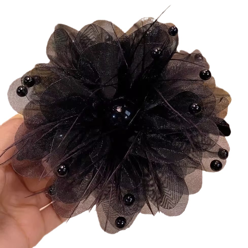 Peony Blossom ~ Super Fairy Feather Shark Clip New Advanced All-Match Black Back Head Updo Hair Accessories Light Luxury Female