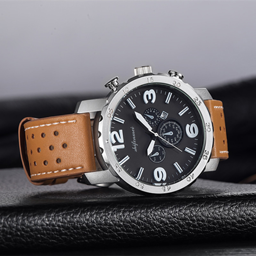 新款男士防水运动石英手表多功能欧美运动手表皮带石英表一件代发