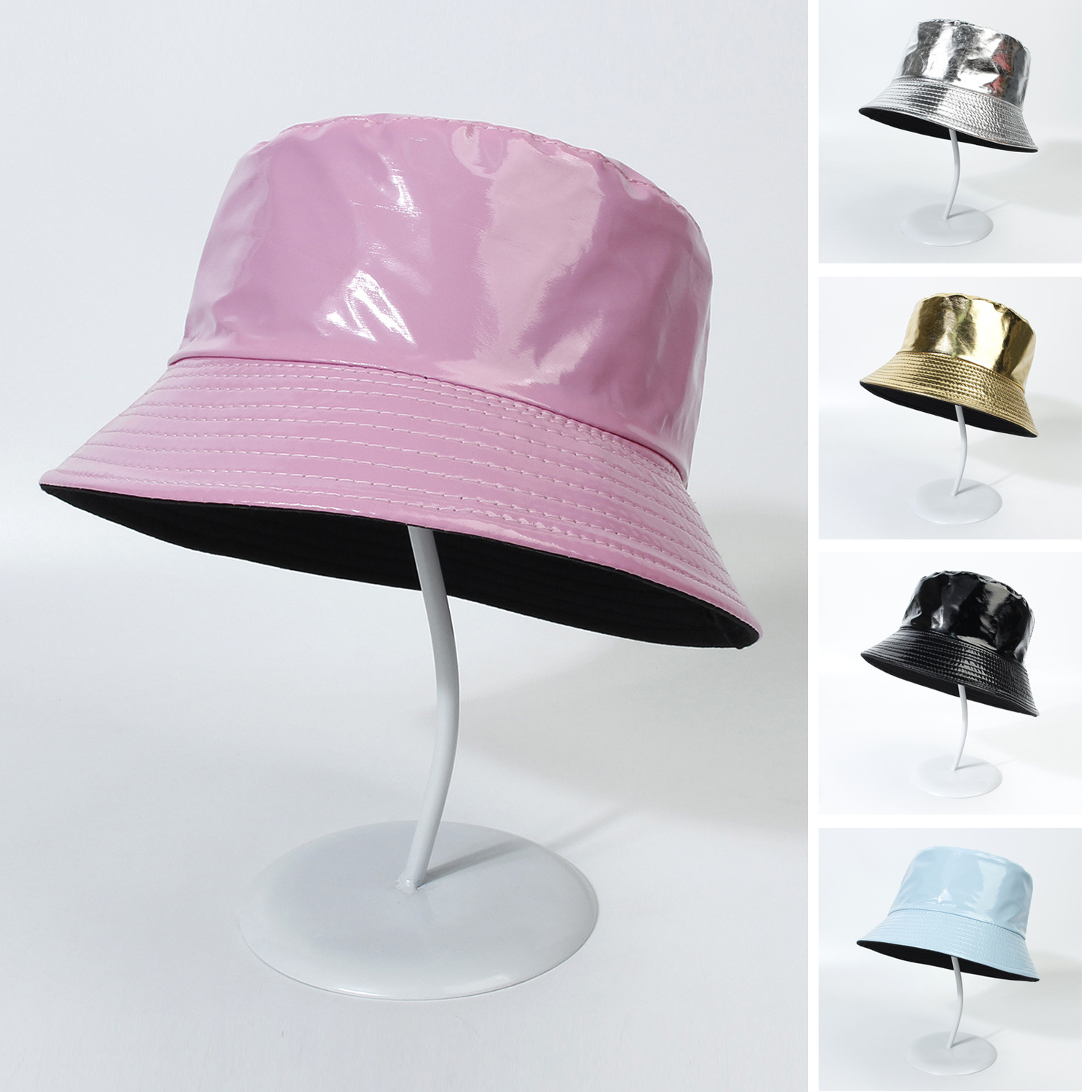 New Bright Leather Colorful Reversible Fisherman Hat Men's and Women's Outdoor Sun Protection Sun-Proof Basin Hat Foldable Outing Hat