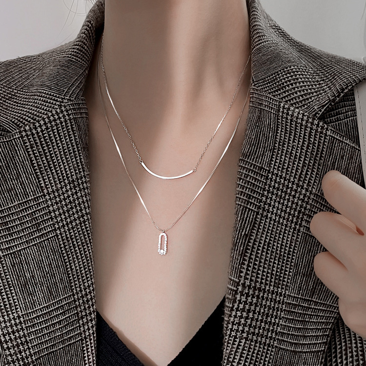 双层微笑项链女叠戴小众设计高级感锁骨链颈链锆石气质轻奢百搭潮