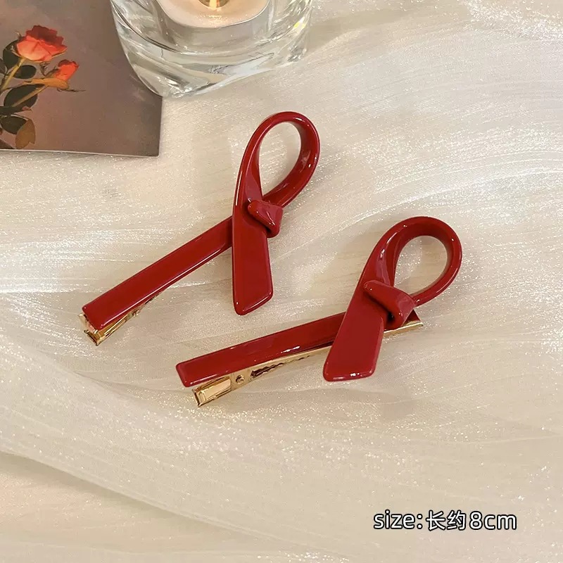 New Year Red Hairpin Women's Side Bangs Broken Hair Single Line Clip Headdress Christmas Forehead Duckbill Clip Hair Clip Side Clip