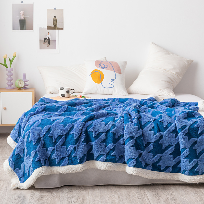 Cross-Border Jacquard Houndstooth Berber Fleece Blanket Sofa Cover Dormitory Thickened Nap Blanket Shu Velveteen Blanket