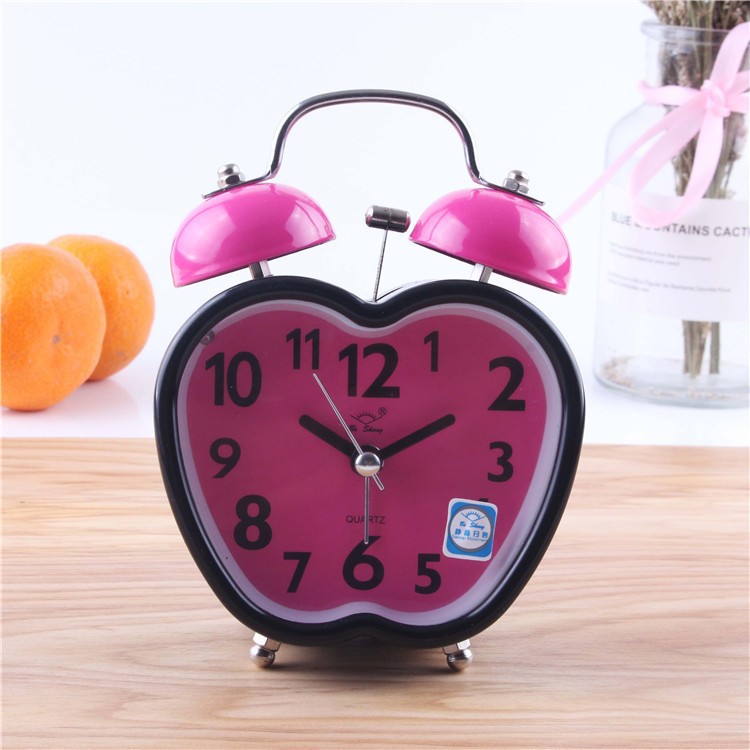 批发便宜的苹果形数字迷你闹钟多色可选静音扫描闹钟带灯儿童学生