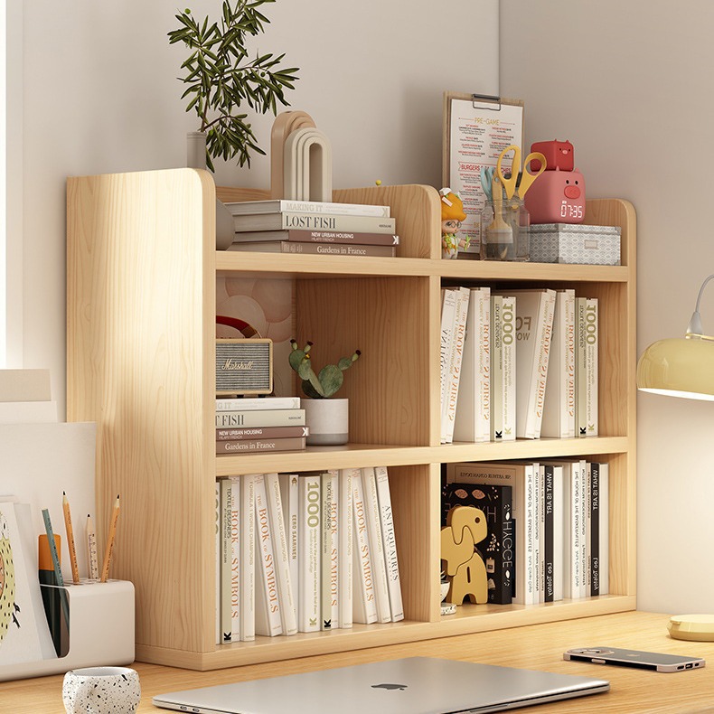 实木桌面书架置物架办公室桌上收纳小书柜家用储物格子柜墙边柜子