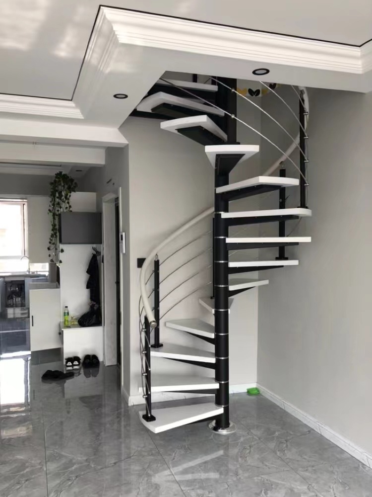 厂家加工室内复式楼旋转楼梯阁楼别墅钢木楼梯小户型旋转楼梯