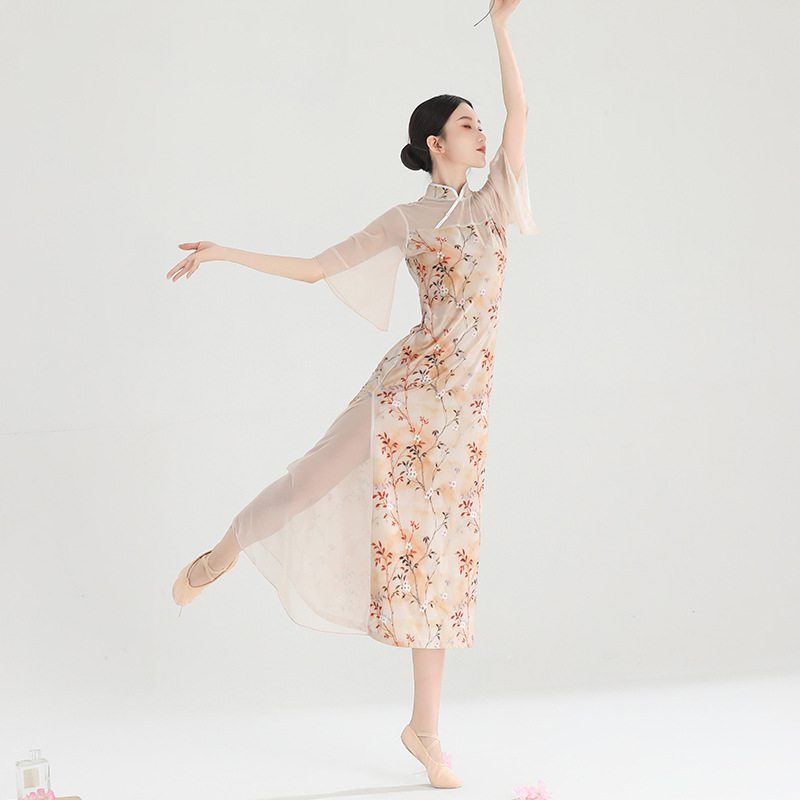 实拍2023新款古典舞改良旗袍舞蹈服装中国民族风连衣裙女装-阿里巴巴