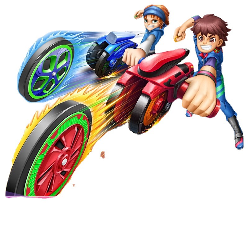 适用魔幻旋风战轮摩托车发射风火炫风轮新款男孩拉线竞速回旋飞轮