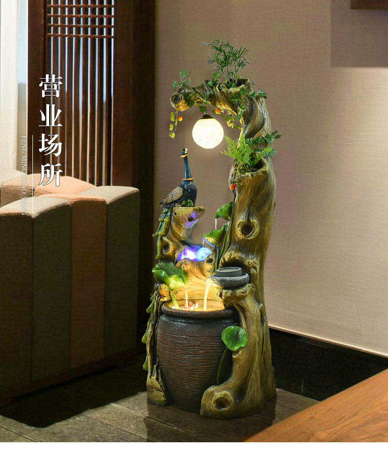 根雕喷泉流水生财摆件加湿器家用鱼缸客厅室内阳台落地景观招财