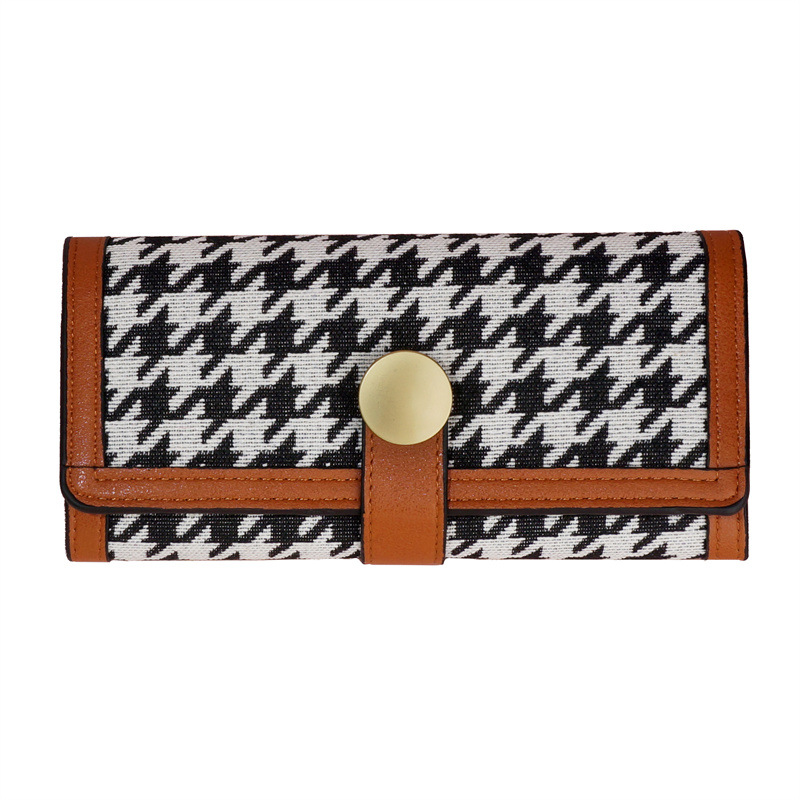 Factory Direct Sales New Ladies' Purse Three Fold Houndstooth Hasp Clutch Multiple Card Slots Fashion All-Match Long