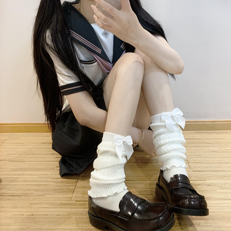 日系可爱白色jk袜套袖套秋冬长筒袜子女小腿套lolita堆堆袜大象袜