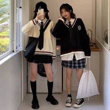 春秋套装女学生韩版宽松领带衬衣学院风针织马甲毛线外套两件套潮