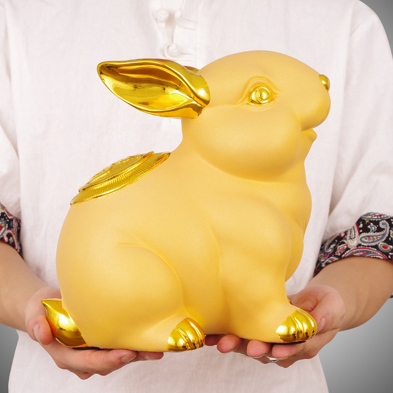 招财兔摆件大号一对生肖兔子创意存钱罐中式客厅乔迁玄关装饰礼品
