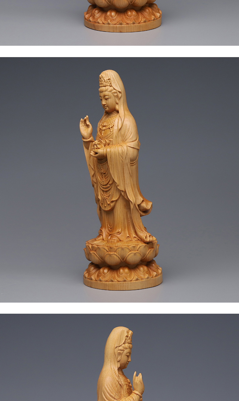 崖柏木雕南海观音菩萨佛像摆件 客厅家用供奉观世音菩萨佛教供奉