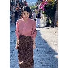 新中式轻熟风时尚套装女2024秋冬新款粉色长袖上衣+半身裙两件套