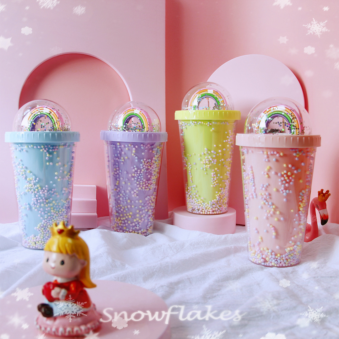 Factory Wholesale Bubble Rainbow Plastic Water Cup Ice Cup Plastic Sippy Cup Cross Mirror Best-Selling in Stock