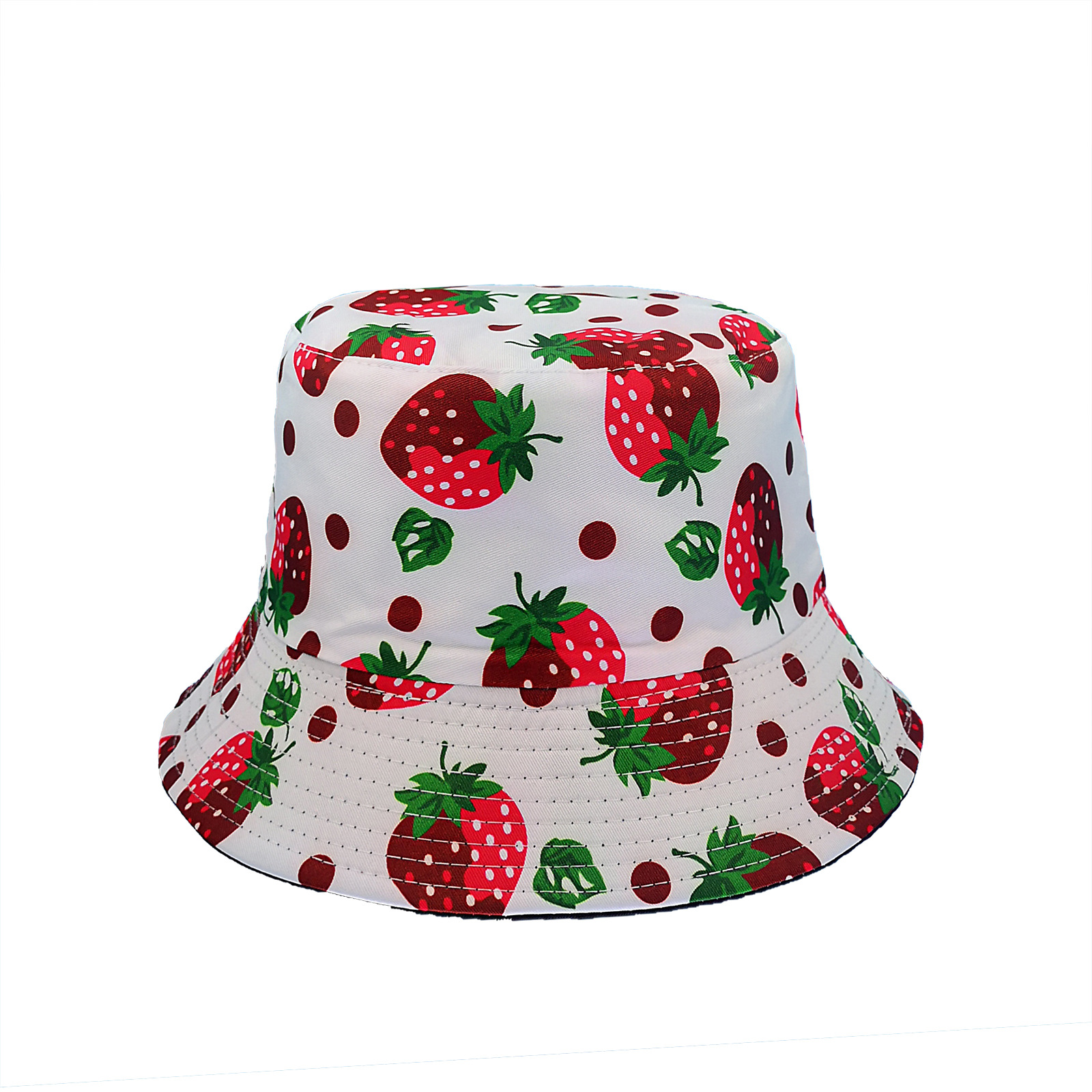 跨境水果系列草莓图案女渔夫帽子双面遮阳盆帽户外休闲太阳帽潮