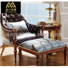 亚历山大英式新古典休闲意式单人沙发椅头层牛皮椅休闲午休咖啡椅