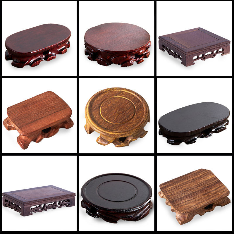 实木花盆石头小摆件底座架奇石花盆底座长方形文玩木质根托架