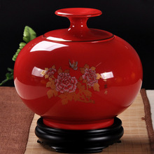 中国红色茶叶罐陶瓷大中小号铁观音茶罐包装盒黄色储存罐蓝色瓷罐