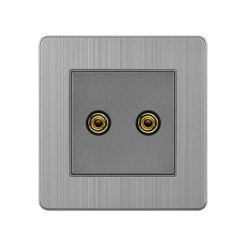 fiko 不锈钢拉丝86型面板单联二孔双联音频音响弱电墙壁面板插座