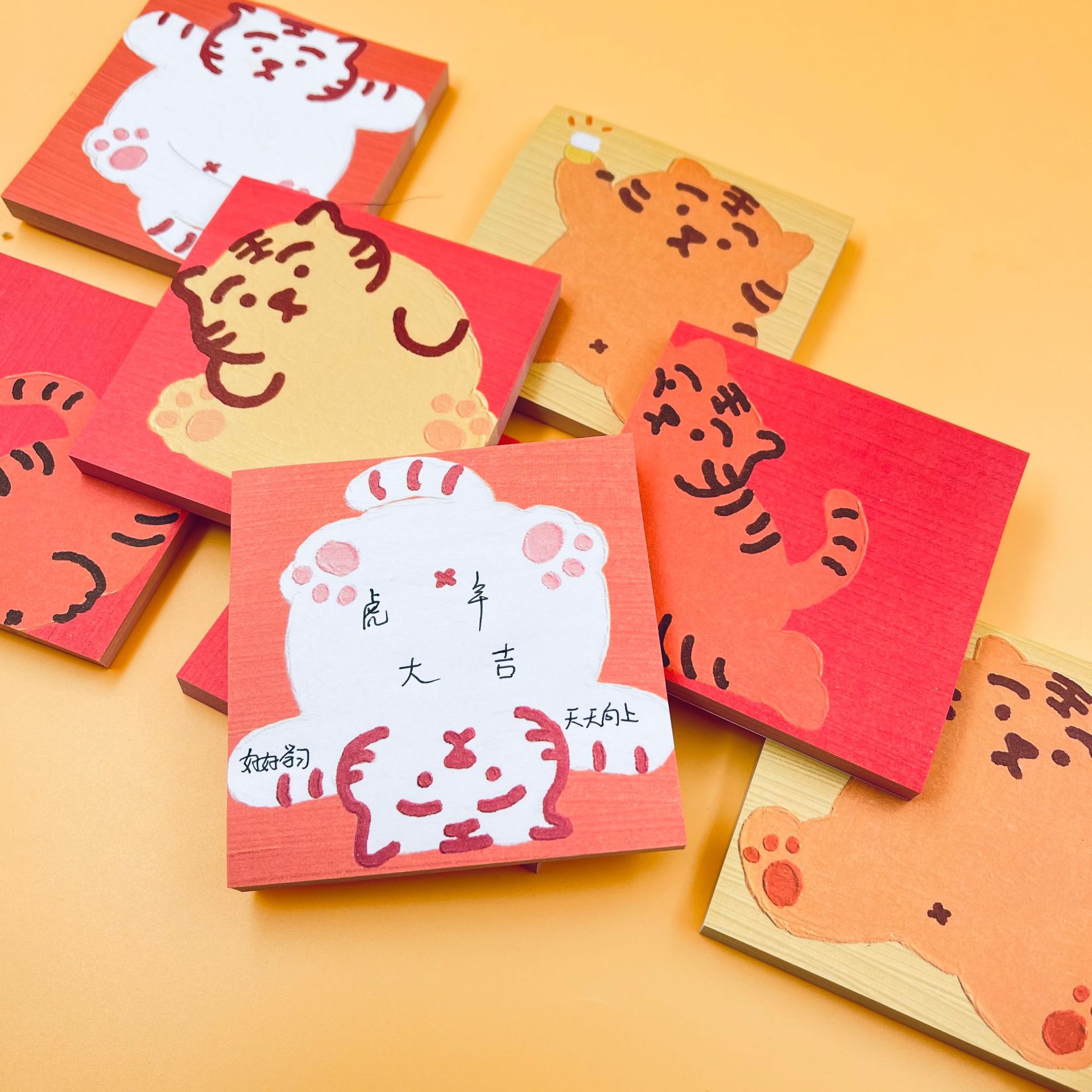 可爱虎年便利贴创意立体感油画棒手账素材ins有粘性便签本留言贴
