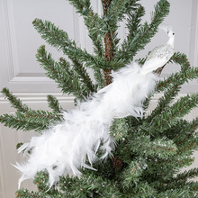 跨境新款圣诞节挂件仿真白孔雀圣诞树装饰品天然羽毛工艺品