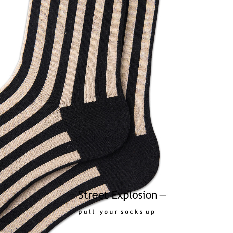 Spring and Summer Socks Women's Striped Mid-Calf Length Socks Vertical Stripes Contrast Color Ins Trendy European and American Street Couple Skate Socks Men's Trendy Socks