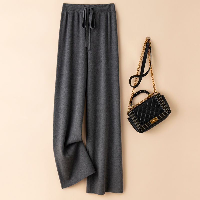 Autumn and Winter New Fashion Knitted Trousers Women's High Waist Drooping All-Matching Loose-Fitting Underwear Panties Mop Pants Wide-Leg Straight Pants Fashion