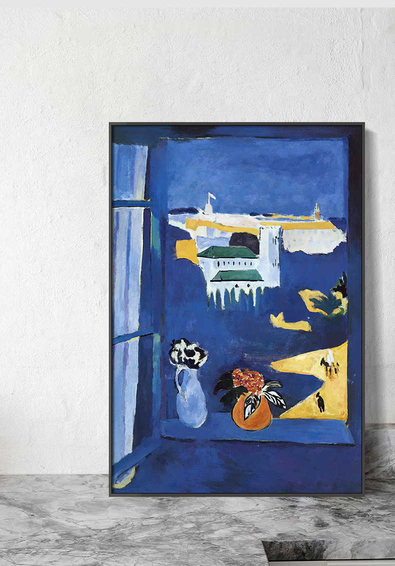马蒂斯抽象画后现代玄关过道走廊装饰画蓝色民宿挂画酒店艺术壁画